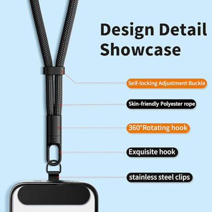 Shugahn Phone Lanyard 2 Pack - Anti-Theft Adjustable Cell Phone Crossbody Neck & Wrist Strap with 2 Metal Tabs, Secure Fit for Most phone Cases, (Fits iPhone/Samsung/Google) - color: Black