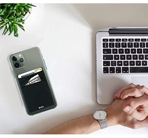 Adhesive Phone Pocket,Cell Phone Stick On Card Wallet Sleeve,Credit Cards/ID Card Holder(Double Secure) with Sticker for Back of iPhone,Android and All Smartphones(Black Purple)-2PC - color: Black Purple