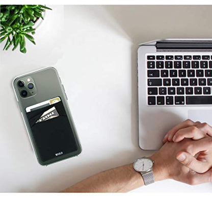 Adhesive Phone Pocket,Cell Phone Stick On Card Wallet Sleeve,Credit Cards/ID Card Holder(Double Secure) with Sticker for Back of iPhone,Android and All Smartphones(Black Purple)-2PC - color: Black Purple