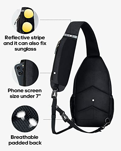 WATERFLY Crossbody Sling Backpack Sling Bag Travel Hiking Chest Bag Daypack | Additional Triangular Strap,Skin-Friendly Shoulder Strap,,Multi-compartment storage,Water-resistant,Breathable back pad - color: Pure Black(other Style)