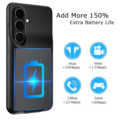 Battery Case for Galaxy S26 Plus, Upgraded 12000mAh Battery Pack Rechargeable Charger Case with Wireless Charging Compatible for Galaxy S26 Plus(6.7 inch) External Charging Cover(Black) - size: Galaxy S26 Plus