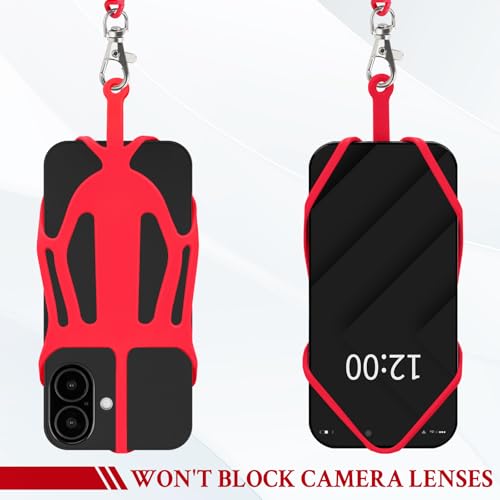 HOTEMIA Silicone Phone Lanyard Holder with Carabiner, Universal Phone Strap,Anti-Theft Phone Case with retractable tether - color: Red