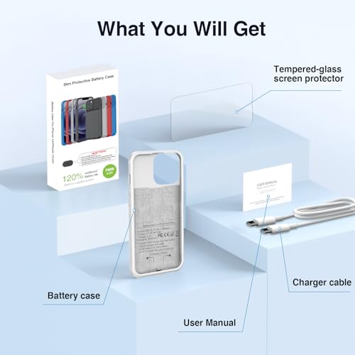 ZENEE for iPhone 14/14 Pro/13/13 Pro Battery Case【2026 Upgrade】，Powerful 7000mAh Charge Cover Protective TPU with Shockproof Bumper for iPhone 13/13 pro/14 pro/14 Charging Case -6.1inch,Gray