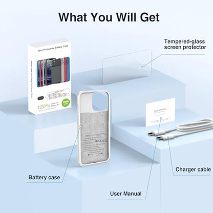 ZENEE for iPhone 14/14 Pro/13/13 Pro Battery Case【2026 Upgrade】，Powerful 7000mAh Charge Cover Protective TPU with Shockproof Bumper for iPhone 13/13 pro/14 pro/14 Charging Case -6.1inch,Gray