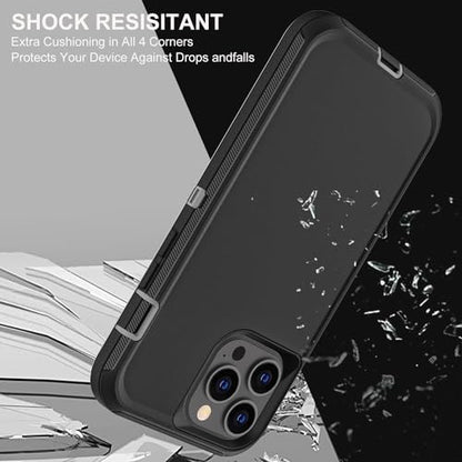 YKHJKLEC for iPhone 13 Pro Max Case, Military Grade 3 in 1 Heavy Duty Shockproof/Drop Proof/Dust Proof Case with 2Pcs Tempered Glass Screen Protector (Black/Grey) - color: Black/Grey