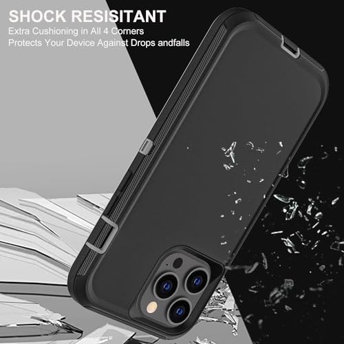 YKHJKLEC for iPhone 13 Pro Case, Military Grade 3 in 1 Heavy Duty Shockproof/Drop Proof/Dust Proof Case with 2Pcs Tempered Glass Screen Protector (Black/Grey) - color: Black/Grey