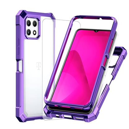Ailiber for T-Mobile REVVL 7 5G Phone Case, with Screen Protector, Dual Layer Shockproof Bumper, Clear Transparent [Anti Yellowing], Slim Scratch-Resistant Cover for Metro REVVL 7 5G-Purple - color: Crystal Clear & Purple