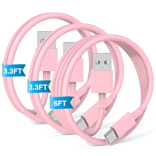 3-Pack Pink [3.3FT+3.3FT+6FT] USB A to USB C Cable，USB to USB C Car Carplay Cable for iPhone 16 15 Pro Plus Pro Max，for iPad Pro/Air/Mini，for Samsung S24/S23/S22/S21，for MacBook Pro/Air and More - color: Pink, size: 6FT+3.3FT+3.3FT