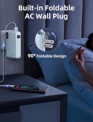 RORRY Portable Charger 3 in 1 with Wall Plug 10000mAh Power Bank for iPhone - color: Blue