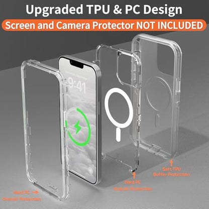 Follaroma Magnetic for iPhone 13 Pro Max Case, Heavy Duty Cases, Clear,6.7" | Compatible with MagSafe, Heavy Duty Shock proof Protection, Military-Grade Anti-Drop, Dual Layer Transparent Protective Cover - color: Clear, size: iPhone 13 Pro Max 6.7''