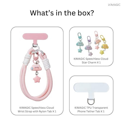 KIMAGIC Korean Dopamine Phone Wrist Strap - Handmade Thickened Phone Lanyard, Anti-Drop Hands-Free Charm - color: 05 Speechless Cloud Star Pink