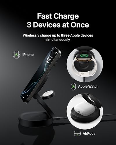 Belkin Qi2 15W Wireless Fast Charging Station, 3 in 1 iPhone Charger - color: Black, style: 3 in 1