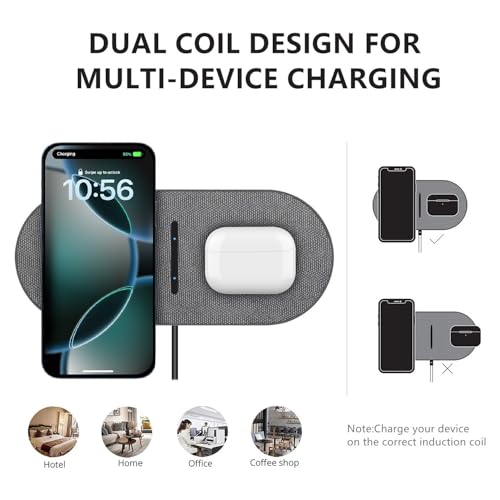 40W Wireless Charging Pad,Dual 20W Charging mat for Apple iPhone 16 15 14 13 12 11 Pro/Max/Mini/Plus/XS/XR,Airpods 4/3/Pro,2 in 1 Wireless Phone Charger for Samsung,Pixel,Xperia(with PD Adapter) - color: Gray with Adapter