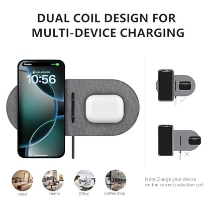 40W Wireless Charging Pad,Dual 20W Charging mat for Apple iPhone 16 15 14 13 12 11 Pro/Max/Mini/Plus/XS/XR,Airpods 4/3/Pro,2 in 1 Wireless Phone Charger for Samsung,Pixel,Xperia(with PD Adapter) - color: Gray with Adapter