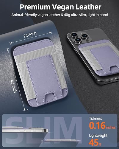 Upgraded for Magsafe Wallet, 7 Card Holder, RFID Blocking, Strongest Magnet | Magnetic Wallet for iPhone 17/16/15/14/13/12 Series, for iPhone Magsafe Wallet with 2 Card Slots, Vegan Leather, Light Purple - color: Light Purple-Upgraded