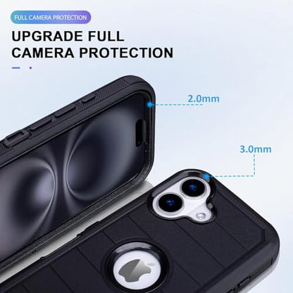 for Defender iPhone 16 Case Silicone,Heavy Duty Rugged Full-Body, Black | 3 Layers of Sturdy,Anti-Drop,Cover for iPhone 16 Case - color: Black