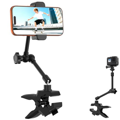 Phone Holder Jaw Flex Clamp Clip Mount,360°Adjustable Aluminium Alloy Arm Mount,Cellphone Clip Stand for Desk/Table/Post/Board,Compatible with 3.5~7.5" iPhone/HTC/LG/Huawei/Galaxy/Gopro Hero