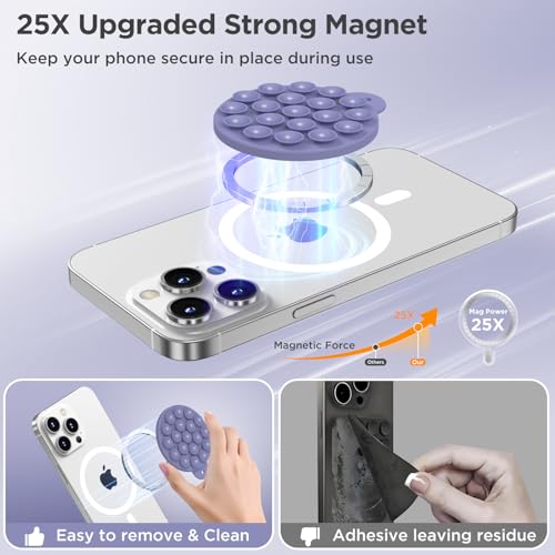Magnetic Suction Cup Phone Mount, Compatible with MagSafe, Silicone Octo Cup Buddy Sticky Grip Holder for iPhone and Android, Removable Hands-Free Phone Stand Selfie/Video for TikTok, Lavender - color: Lavender