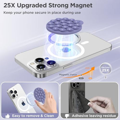 Magnetic Suction Cup Phone Mount, Compatible with MagSafe, Silicone Octo Cup Buddy Sticky Grip Holder for iPhone and Android, Removable Hands-Free Phone Stand Selfie/Video for TikTok, Lavender - color: Lavender