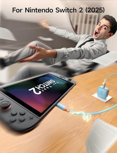 JSAUX 65W GaN USB C Charger for Switch 2, EU/UK Plug, 6.6FT Cable, Blue - color: Blue&Orange