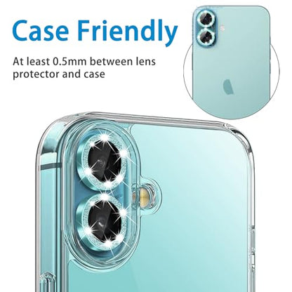 Designed for iPhone 16 and 16 Plus Camera Lens Protector, Bling Glitter Diamond Lens Cover 9H Tempered Glass Camera Cover Anti Scratch Shockproof Screen Protector - color: Teal Glitter