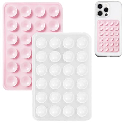 Anteel 2 Pack Silicone Suction Phone Case Mount, Non Slip Sticky Phone Grip for Cellphone, Silicon Adhesive Suction Cup Phone Mount, Strong Grip Holder for Selfies & Videos (LightPink&Translucent) - color: LightPink&Translucent