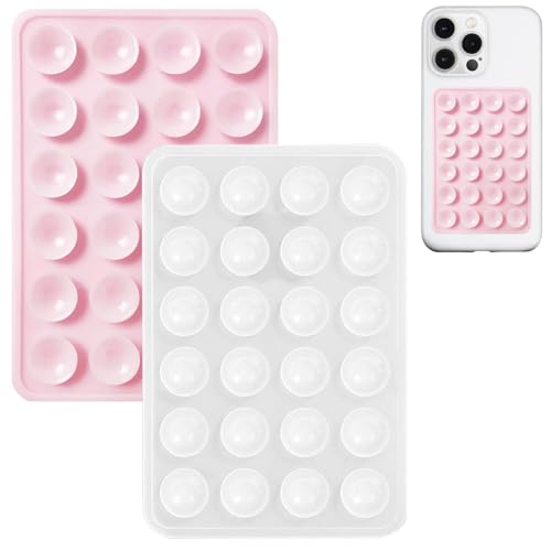 Anteel 2 Pack Silicone Suction Phone Case Mount, Silicon Adhesive Suction Cup Phone Mount, Non Slip Sticky Phone Grip for CellPhone, Strong Grip Holder for Selfies and Videos (Light Pink&Translucent) - color: Light Pink&Translucent