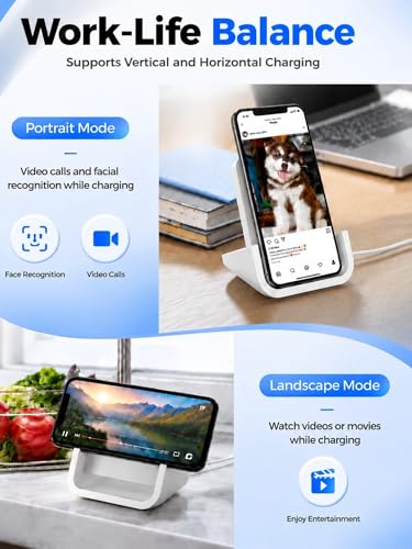 Wireless Charger YUWISS Wireless Charging Stand Cordless Charger 10/7.5/5W Compatible with iPhone 14 13 12/12 /11Pro Max/XR/XS Max/XS/X/8/8Plus Galaxy S22/S21/S9/S9+/S8/S8+ Note - color: White