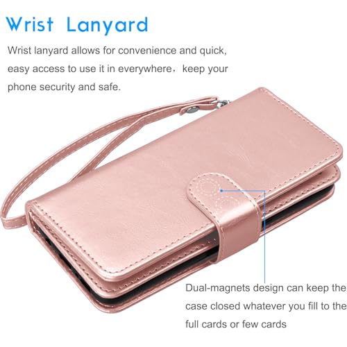 Tekcoo Wallet Case Compatible with iPhone 16E 2025 (6.1 inch) Luxury ID Cash Credit Card Slots Holder [Detachable Magnetic Hard Case] Carrying Pouch Folio Flip PU Leather Cover [Rose Gold] - color: Rose Gold, size: 16E 2025