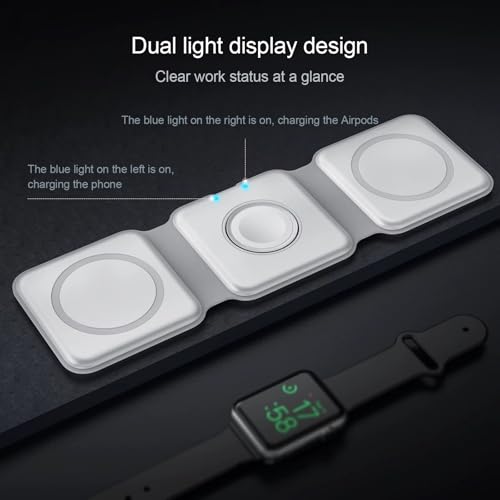 Apple Devices Charging Pad for iPhone 12 13 14 15 16 Pro Max, iWatch, Airpods - 3 in 1 Wireless, Magnetic Foldable Travel Charger Station for Multiple Apple Devices, Fast-Charging, Charger Included