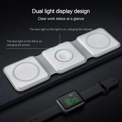 Apple Devices Charging Pad for iPhone 12 13 14 15 16 Pro Max, iWatch, Airpods - 3 in 1 Wireless, Magnetic Foldable Travel Charger Station for Multiple Apple Devices, Fast-Charging, Charger Included