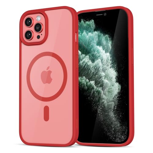 LoeoeL for iPhone 11 Pro Max Case Clear Mag Safe, Ultra Thin Slim Cover Magnetic Compatible with Magsafe Phone Case for Women Men Girl, Cute Soft TPU Silicone & Transparent Hard Plastic, Red - color: Red, size: 11 Pro Max