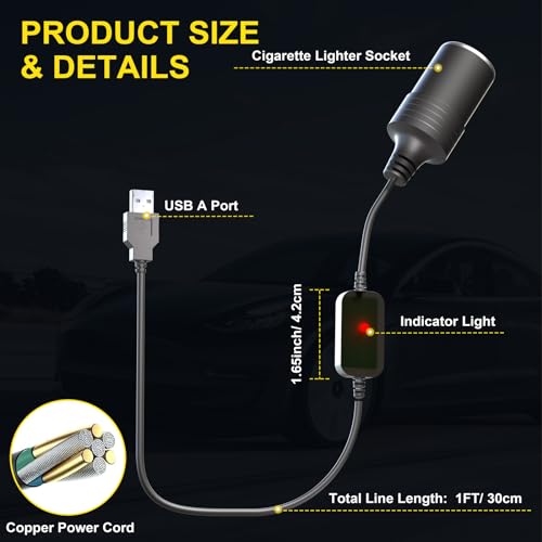 USB to Cigarette Lighter Adapter QC3.0 USB A Male to 12V Car Adapter Socket