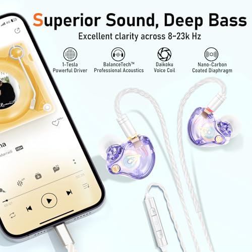 Audiovance Vibes 202ML HiFi Wired Earbuds for iPhone 14/13/12/11/X, Pro Max - color: A-Light Purple