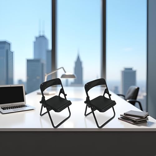 Jowxsx 2 Pcs Black Folding Chair Phone Stand,Folding Chair Phone Holder,Mini Folding Chair Cell Phone Stand Holder,Foldable Chair Shape Universal Mobile Multi-Angle Cradle for Desk, Cell Phone Stands