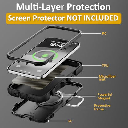 Follaroma Magnetic for iPhone 17 Case with Camera Stand, Black, 6.3" | Built-in Glass Camera Cover,Compatible with MagSafe,Heavy Duty Shockproof Protective,Military-Grade Anti-DropDual Layer Cover - color: Black, size: iPhone 17 6.3''