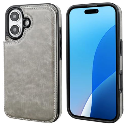 ONETOP for iPhone 16 Wallet Case with Credit Card Holder,Gray | Kickstand,ID/Cash Holder,Case Wallet with Card Slots,Double Magnetic Clasp,Durable PU Leather Shockproof Cover for Women Men - color: Gray