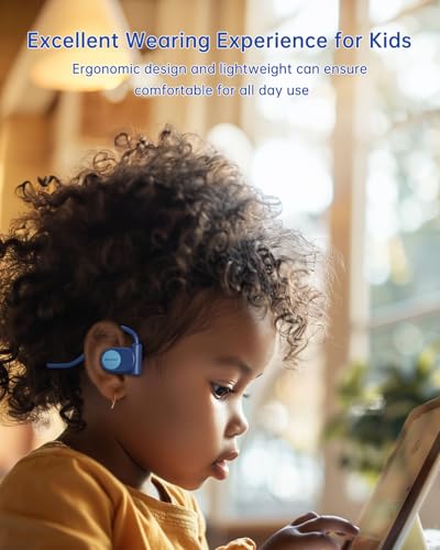 Mehomeli Kid Headphones, Air Conduction Open Ear Headphones, 3.5mm Jack - color: Blue