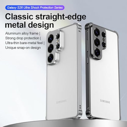 Aluminum Alloy Bumper Frame Case for Samsung Galaxy S26 Ultra, with Camera Lens Protector Backless Slim Metal Bumper Frame Cover with Soft TPU Inner [No Signal Interference] (Black) - color: Black