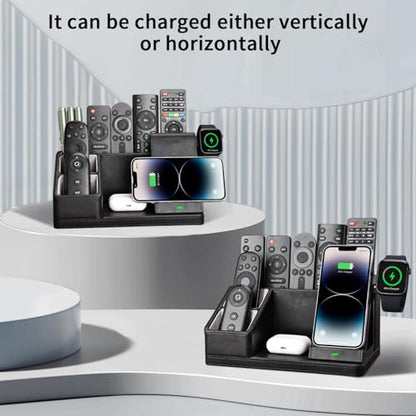 KINGFOM 3-in-1 Charging Station for iPhone, Apple Watch & AirPods – Fast Wireless Charger Stand, Desk Organizer with Phone Holder, Nightstand Dock for Apple Devices