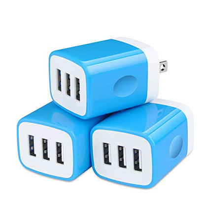 Wall Charger Adapter, USB Cubes,3Pack Universal Travel 3.1A Muti Port Plug - color: 3Pack-Blue