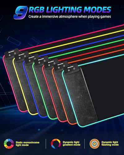 Wireless Charging RGB Gaming Mouse Pad 10W, 31.5"x11.8" Large Desk Mat, 9 Light Modes, Non-Slip Rubber Base, Waterproof Computer Keyboard Mat for Gaming