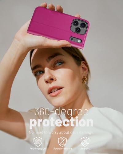 OCASE Compatible with iPhone 17 Pro Wallet Case, PU Leather Flip Folio Case with Card Holders RFID Blocking Kickstand [Shockproof TPU Inner Shell] Phone Cover 6.3 Inch 2025, Rose - color: Rose