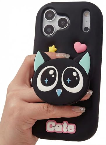 for iPhone 17 Pro Case, Kawaii 3D Black Cat Pop-Up Grip for Girls - size: iPhone 17 Pro