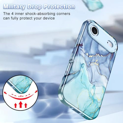 Btscase Compatible with iPhone Air Case 6.5 Inch 2025,Marble Pattern 3 in 1 Heavy Duty Shockproof Full Body Rugged Hard PC+Soft Silicone Drop Protective Women Girl Phone Cases, Blue Cyan - color: Blue Cyan, size: iPhone Air