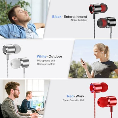 3 Pack Wired Earbuds with Microphone, In-Ear Headphones Wired with Noise Blocking &Volume Control, Premium Sound& Lightweight Corded Earphones for Laptops, Tablets, MP3 & Most 3.5mm Interface Devices - size: 3-Pack