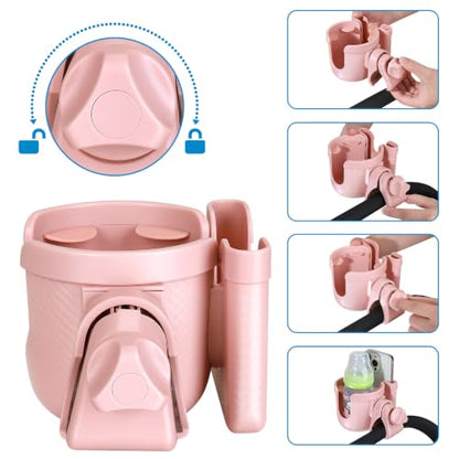 Accmor Stroller Cup Holder with Phone Holder, Bike Cup Holder, Universal Cup Holder for Uppababy Nuna Strollers, 2-in-1 Drinks Holder for Walker, Wheelchair, Scooter - color: All Light Pink Carbon Fiber Texture