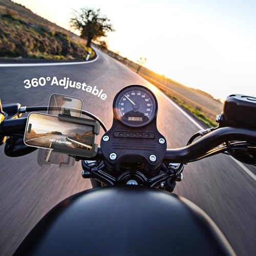 Motorcycle Phone Mount with Vibration Dampener - [No Block Camera] [1s Lock] Bike Phone Holder for 4.7"- 7" Cellphones - 2025 Powersports Electrical Device Mounts, Handlebar Holder for Scooter ATV