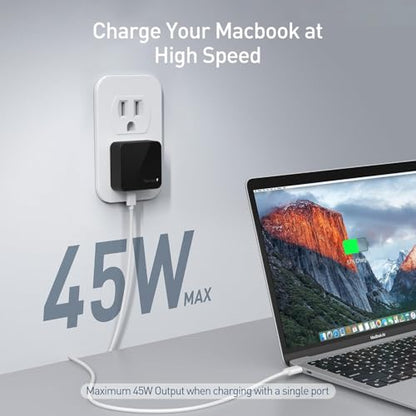 Nekmit Flat USB C Wall Charger, 47W Dual Ports USB C Charger Block, PPS Fast Charging Wall Plug for iPhone 17/17 Pro/17 Pro Max, Galaxy, MacBook Air, iPad, AirPods and More - color: Black
