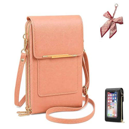 2026 Touchscreen Phone Crossbody Bag for Women, RFID Blocking Leather Mobile Phone Purse - color: Pink